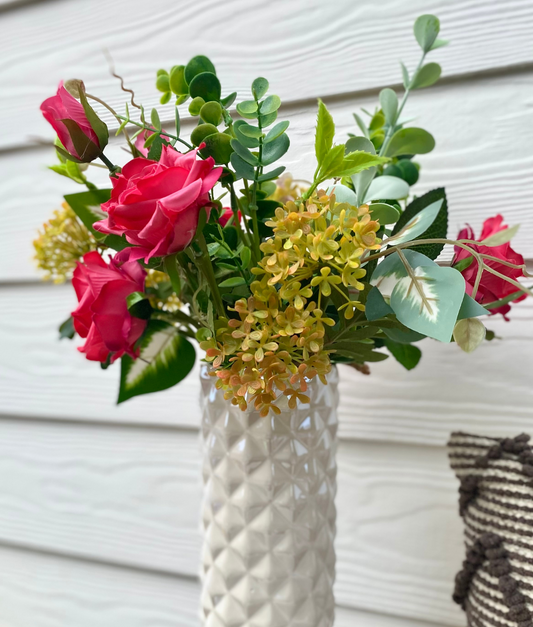 Everlasting Mother's Day Bouquet with White Vase - Rose Garden