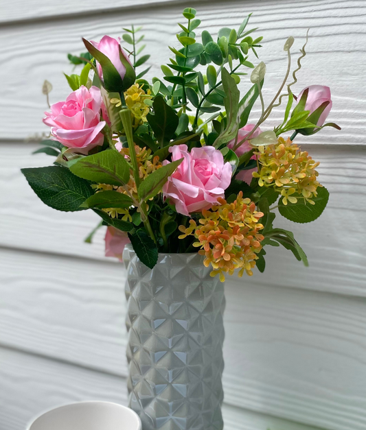Everlasting Mother's Day Bouquet with Grey Vase - Pink Rose