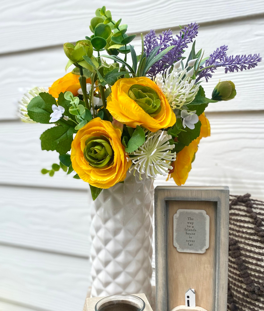 Everlasting Mother's Day Bouquet with White Vase - Yellow Lavender